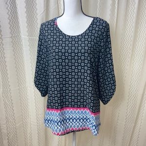 Moa Moa M Quarter Sleeve Top black white pink
